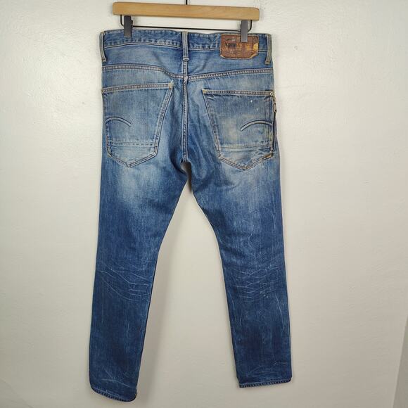 G-Star Raw Stean Tapered Jeans Mens 33x32 Medium Wash Stash Pocket Biker FLAW - Picture 8 of 14